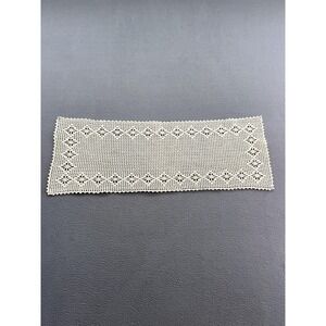 Handmade Crochet Lace Doily Table Runner Rectangular Ecru Floral Daisy Trim